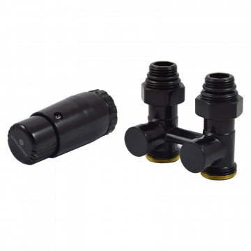 SCHLOSSER Комплект: узел нижнего подключения 3/4"х1/2" прямой + термоголовка Mini М30х1,5, цвет черный RAL 9005